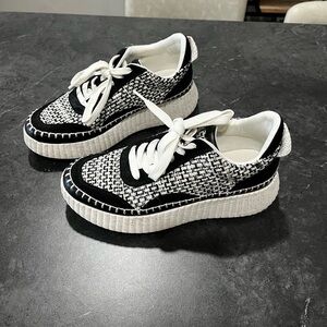 Black and White Tweed Platform Sneakers